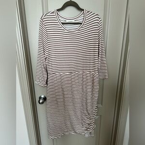 Reborn J. Brown and White Striped Long Sleeve Sleeve Dress
